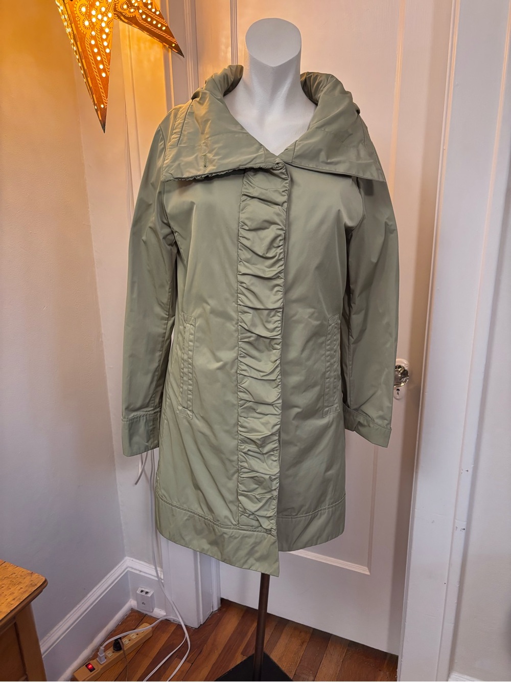 RAINFOREST Light Sage Hooded Trench Coat
